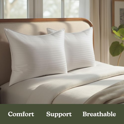 Hearth & Harbor Bed Pillows for Sleeping - Down Alternative Sleep Pillows Queen Size Set of 2-100% Cotton Pillow with Polyester Fiber Filling - Soft and Fluffy Pillow 20 x 28 Inches