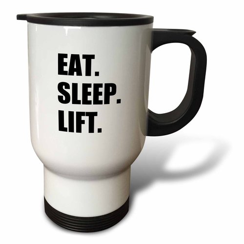 3dRose Eat Sleep Lift Weightlifting Weight Lifting Fitness Body Building Travel Mug, 14-Ounce, Stainless Steel