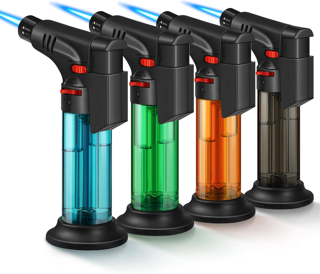 Samniu Jet Flame Torch Lighters - 4 Pack Mini Refillable Windproof Butane Lighters for Candles, Grills & Fireplaces