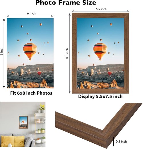 JCJMY 6x8 Picture Frame - Brown Wall Hanging & Tabletop Display | Shatter-Resistant Plexiglass