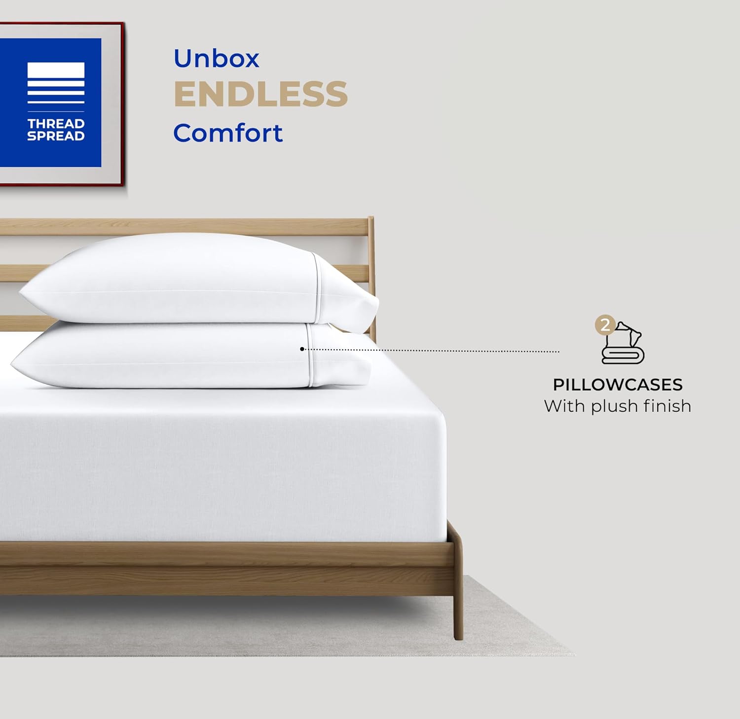 Thread Spread 100% Cotton King Size Pillow Cases - Luxury 400 Series Glee Collection, Soft & Breathable (White)