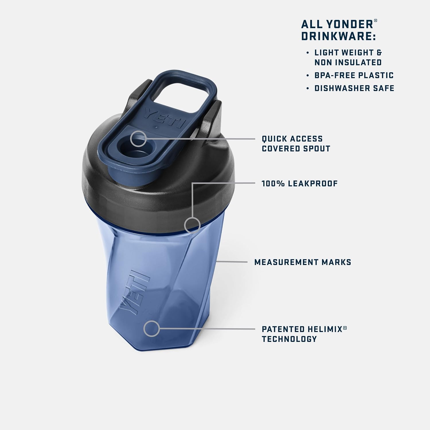 YETI Yonder Helimix Vortex Blender Shaker Bottle - 20oz Capacity | Portable Protein Drink Cup | Navy, Dishwasher Safe