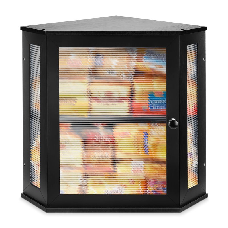NewEle Extra Large Corner Bread Box - Bamboo Bread Box for Kitchen Countertops, Large Capacity Kitchen Bread Storage and Organizer with Corrugated Acrylic Wavy Window (Black)