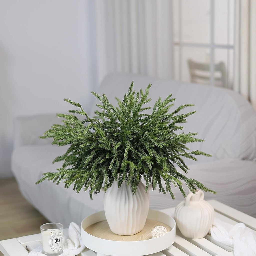 Norfolk Pine Branches - 16 Pcs Real Touch Faux Greenery Stems for DIY Crafts & Holiday Decor | 18”