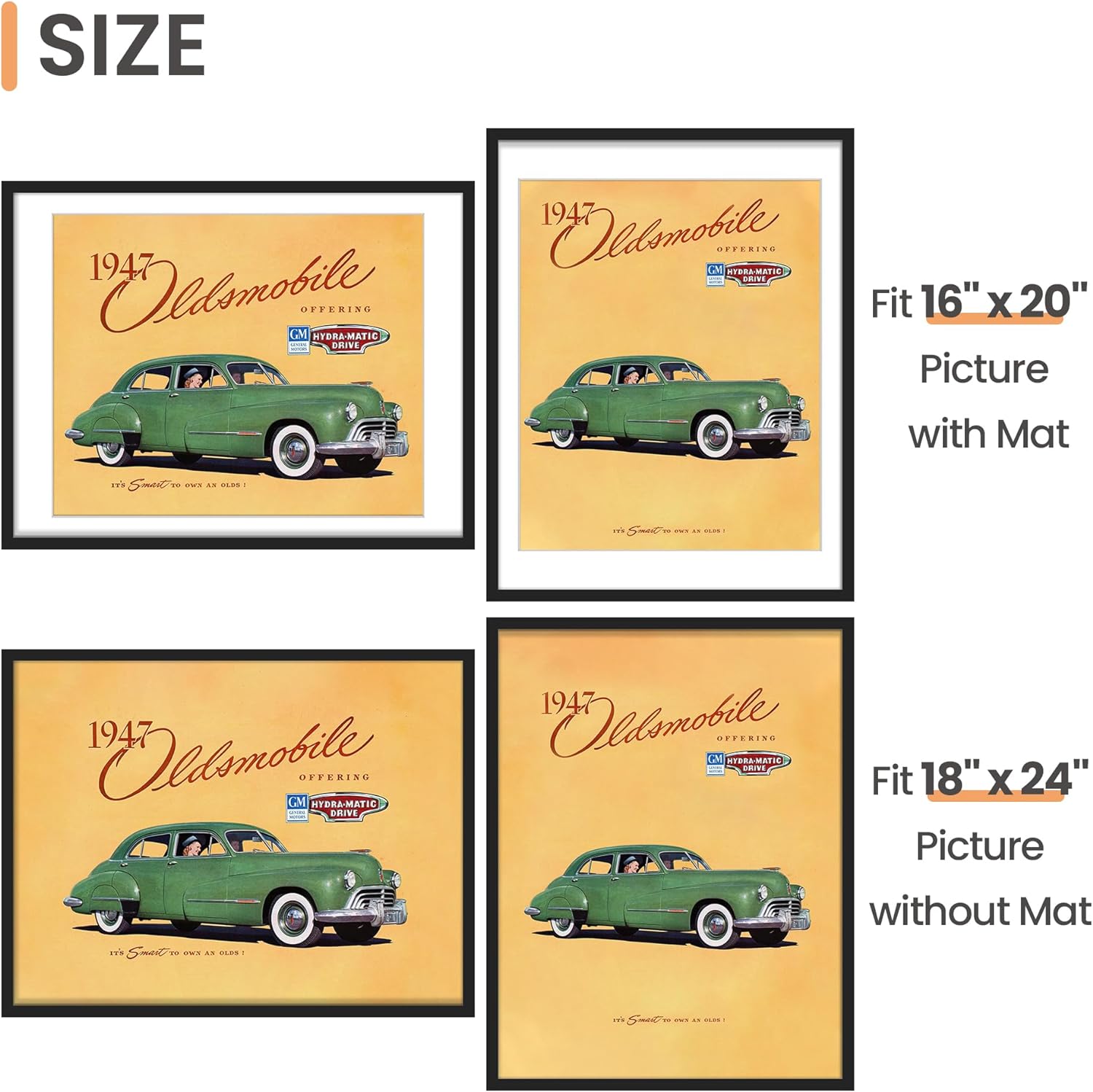 Upsimples 18x24 Picture Frame - Versatile Display for 16x20 with Mat or 18x24 Without - Black, 1 Pack