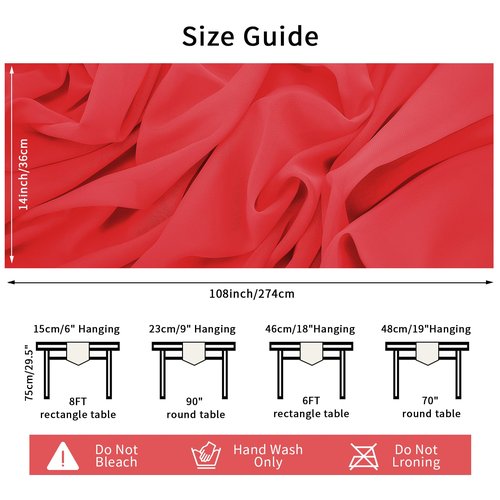 12 Pack Chiffon Table Runner 14x108 Inch Long 9ft Sheer Table Runners for Party Romantic Wedding Bridal Shower Fall Decorations-Red