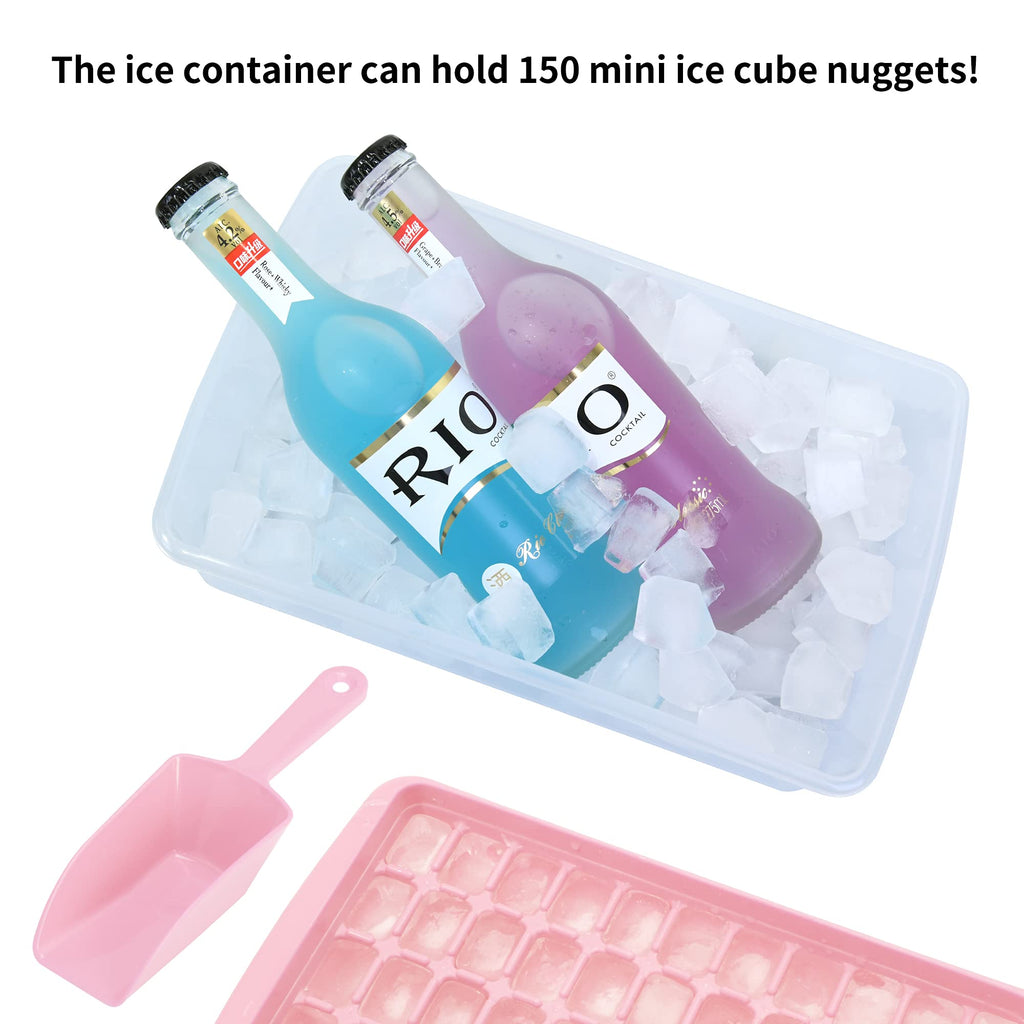 2 Pack Ice Cube Tray with Lid and Bin for Freezer, Easy Release 55 Nugget Ice Tray with Cover, Storage Container, Scoop. Perfect Small Ice Cube Maker Tray & Mold. Flexable Durable Plastic, BPA Free