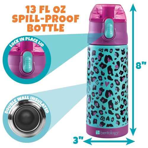 Bentology Insulated Lunchbox Kit w Reusable Stainless Steel Water Bottle & Freezer Hard Ice Pack- Kids Mini Cooler Thermal Tote, Easy to Clean Water-Resistant Bag- Back to School Work Picnic Essential
