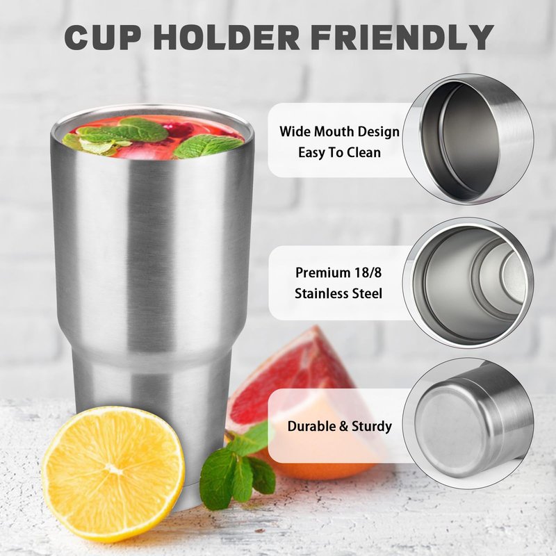 GUDEMAO 30 oz Tumbler with Lids and Straws, Stainless Steel Insulated Coffee Tumbler, Double Wall Vacuum Insulated Travel Mug Cup, Leakproof Thermal Coffee Cup for Hot and Cold Drinks(Silver)