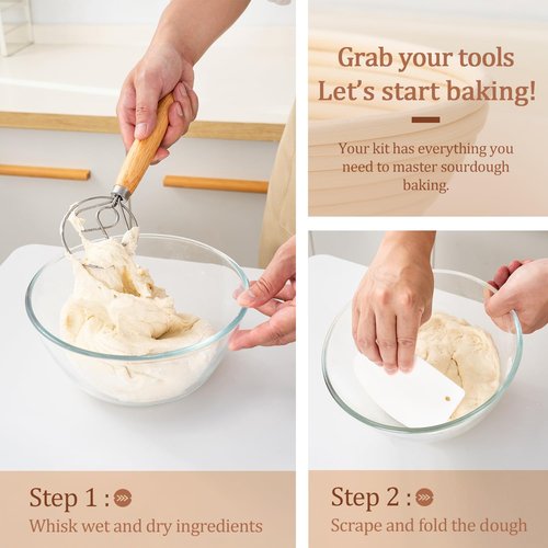 GobiSea Sourdough Starter Kit - Sourdough Bread Baking Supplies - 9" Round Banneton Bread Proofing Basket - Sourdough Bread Making Tools Kit - Baking Gifts