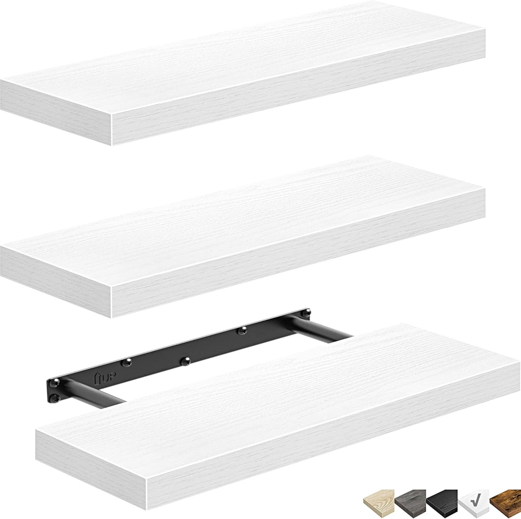 QEEIG Floating Shelves - Stylish Wall Storage for Bathroom, Bedroom & Kitchen - 16 Inch Set of 3, White