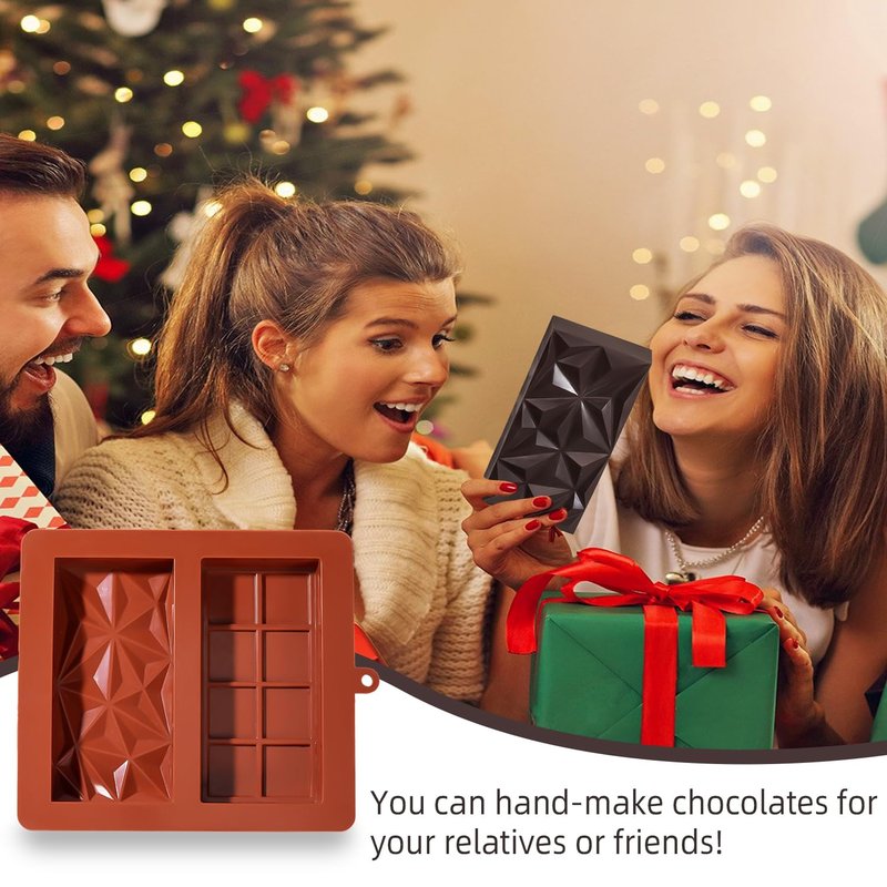 UWILLION Chocolate Bar Mold Deep Dubai 1 Inch 2 Pcs Pistachio Chocolate Bar Silicone Thick Mold for Stuffed Bar, Large Candy Bar Mould for Filling