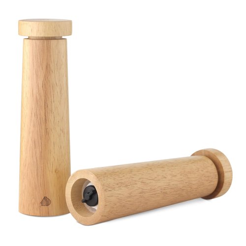Navaris Salt and Pepper Mill Set - Adjustable Rubber Wood Salt and Pepper Grinders Shakers with Ceramic Grinding Core for Home, Restaurants - Design 1