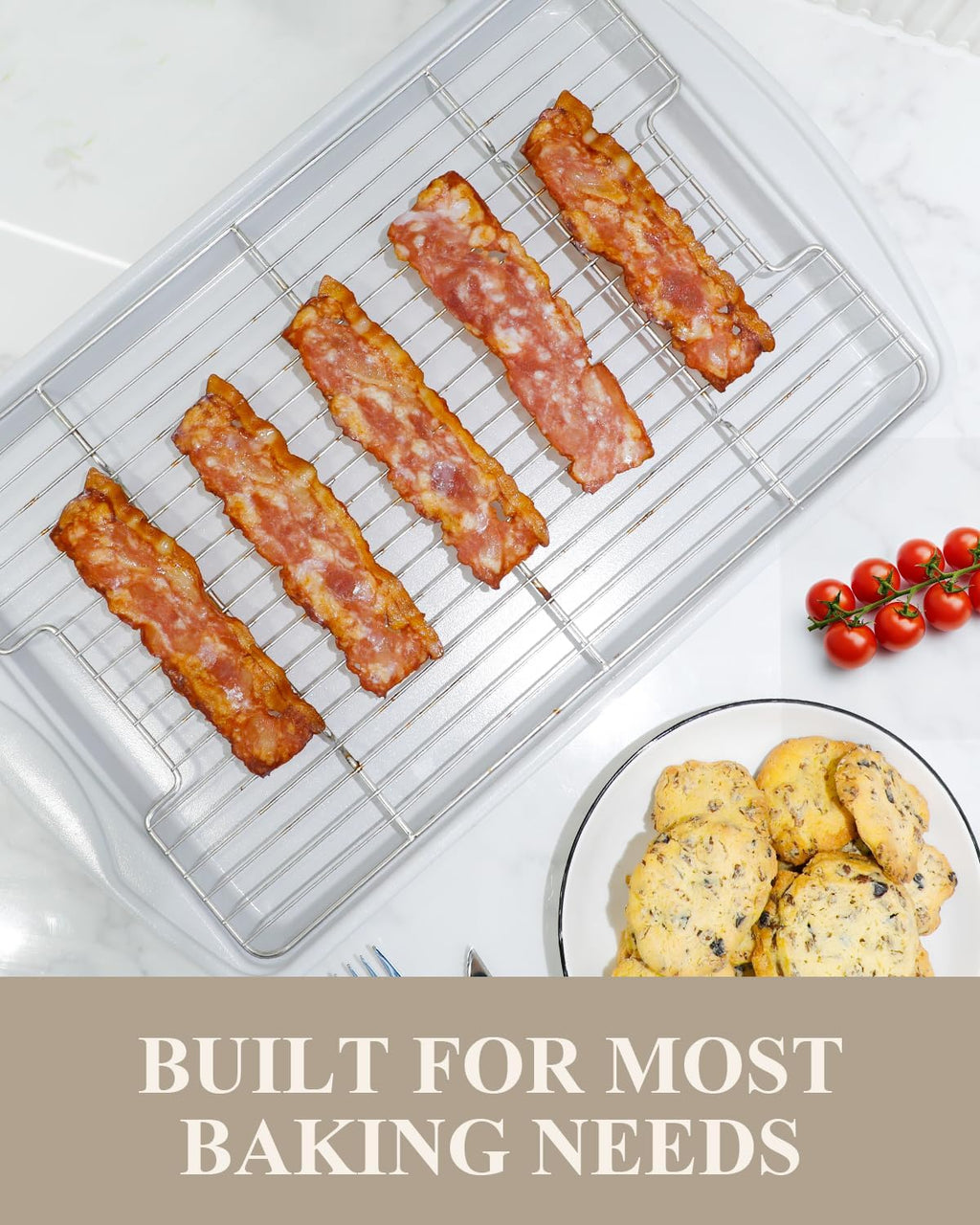 Nonstick Crisp Baking Tray - Ceramic Coating Jelly Roll Cookie Sheet Pan | 15x10, PTFE & PFOA Free, Oven Safe 550°F, Dishwasher Safe, Aluminized Steel, Pistachio Green