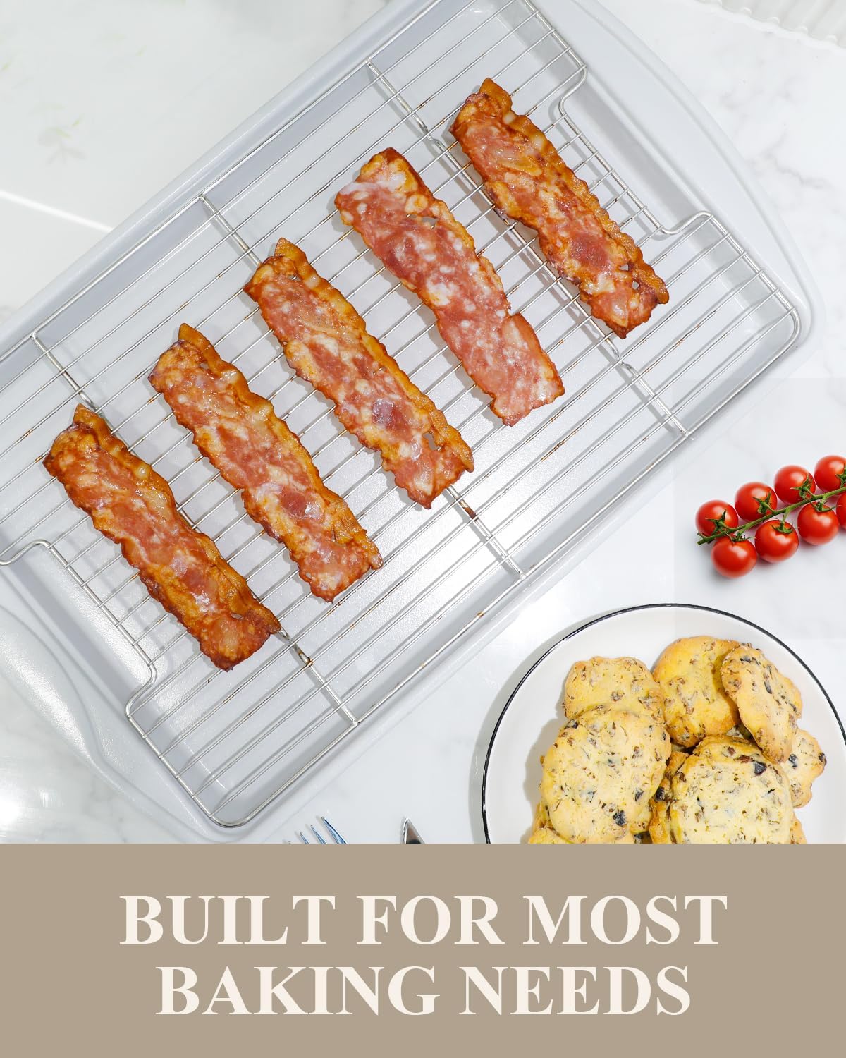 Nonstick Crisp Baking Tray - Ceramic Coating Jelly Roll Cookie Sheet Pan | 15x10, PTFE & PFOA Free, Oven Safe 550°F, Dishwasher Safe, Aluminized Steel, Pistachio Green