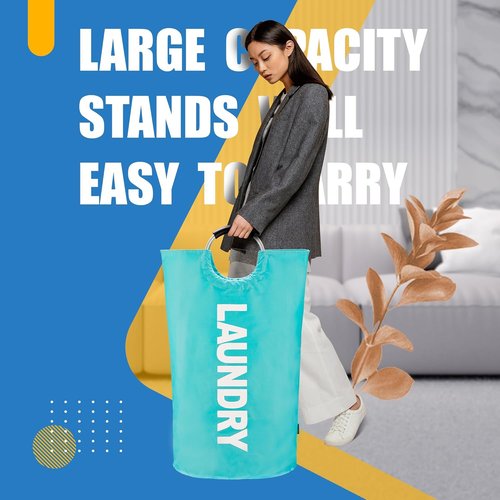 Caroeas 125L Laundry Basket - Large Collapsible Hamper with Padded Handles | Sturdy Free-Standing Design (Light Blue)