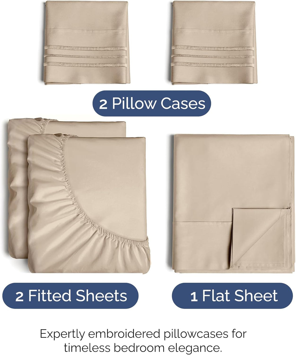 Split King Size 5 Piece Sheet Set - Comfy Cooling Bed Sheets | Luxury Hotel Quality - Deep Pockets, Soft, Wrinkle-Free - Oeko-Tex Certified - Cream