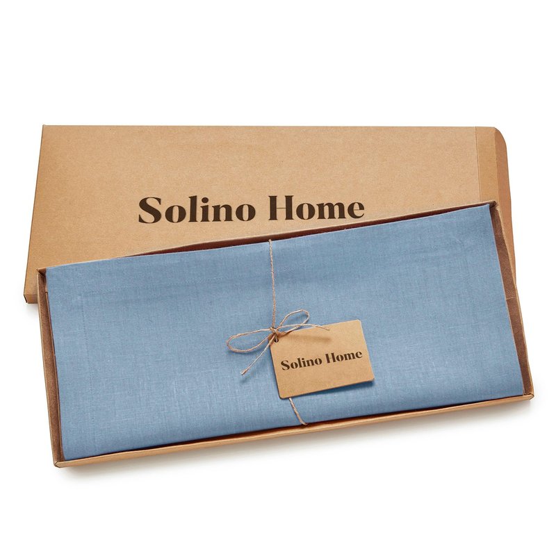 Solino Home Linen Table Runner 120 Inches Long - 100% Pure Linen Dusty Chambray Blue Table Runner 14 x 120 Inch for Spring, Summer, Mothers Day - Diana Medium Weight