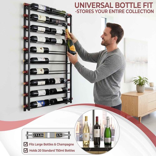 AQAREA Wine Rack Wall Mounted: 20 Bottles Display Hanging - Large Capacity Wine Storage for Wine Lovers, Bar Operators as Wine Cellar/Bar/Restaurant/Hotel Lobby Display.