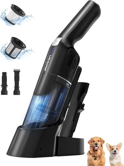 Aspiron Cordless Handheld Vacuum - 24KPA Powerful Car Cleaner with 2-Speed & Wireless Charging | Ergonomic Design, Portable, Black Grey