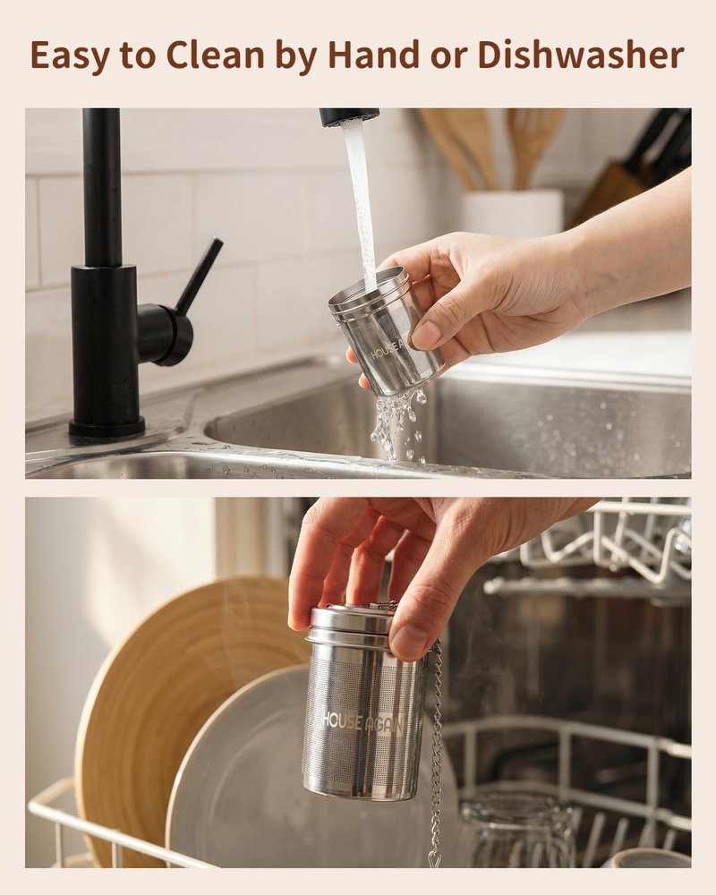 House Again Large Tea Infuser, Extra Fine Mesh Tea Strainers for Loose Tea, 18/8 Stainless Steel Tea Strainer with Extended Chain Hook, Tea Steeper for Brew Tea, Spices & Seasonings, for Multi Cups