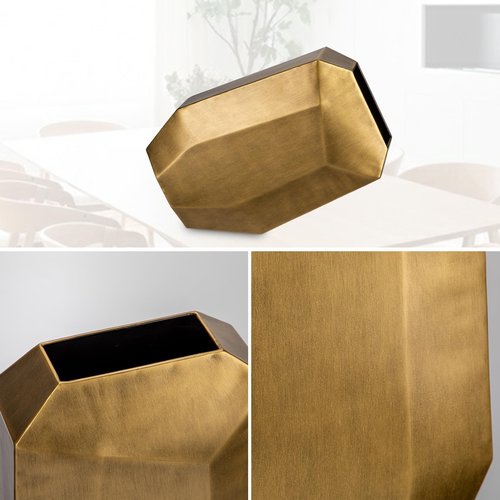 Arborus 16" Tall Geometric Gold Modern Rectangular Vases with Angular Front and Back, Contemporary Industrial Metal Vases for Office Home Resto Cafe Decoration