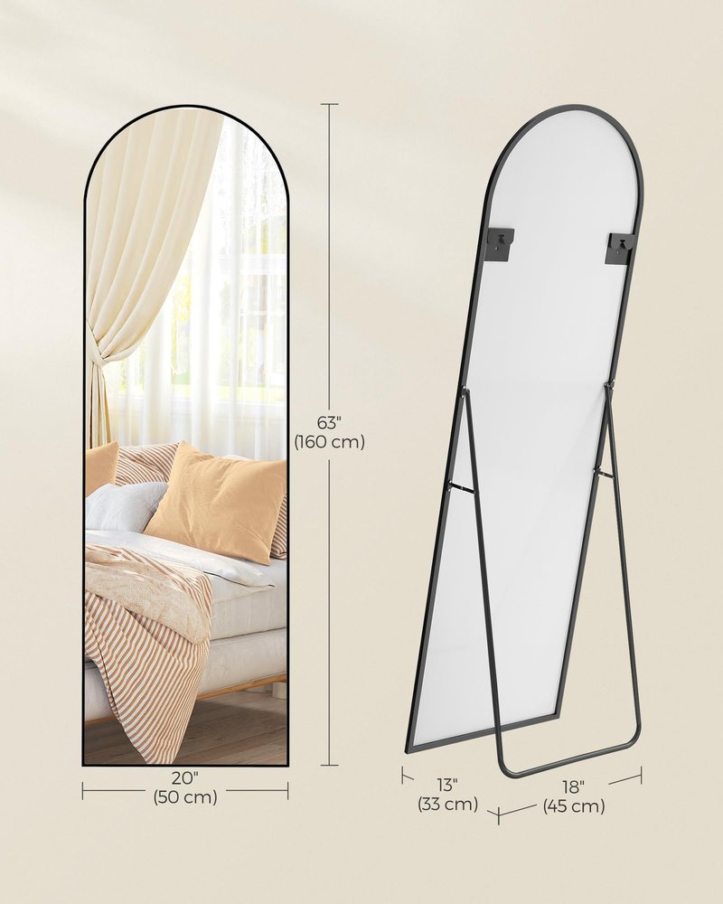 SONGMICS Full Length Mirror, 63 x 20 Inches, Arched Full Body Floor Mirror with Stand, Aluminum Alloy Frame, Tempered Glass, for Bedroom, Living Room, Cloakroom, Ink Black ULFM031B01