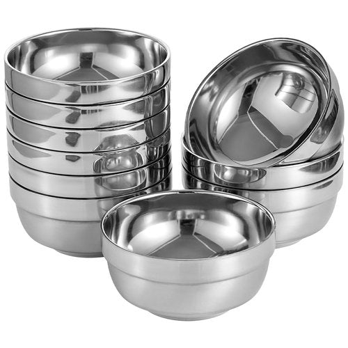 YLARMY 10 Pack 5 Inch Stainless Steel Insulated Bowls, 15 Oz Double-walled Soup Bowl Lightweight Salad Bowl for Snacks,Sauces,Rice, Noodle, Ice Cream