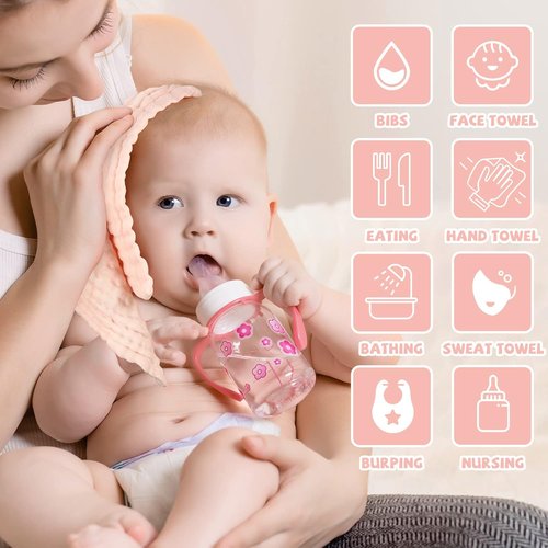 MUKIN Baby Washcloths - Soft, Absorbent Burp Cloths for Newborns | 6 Pack, 12x12 Inches (Pink)
