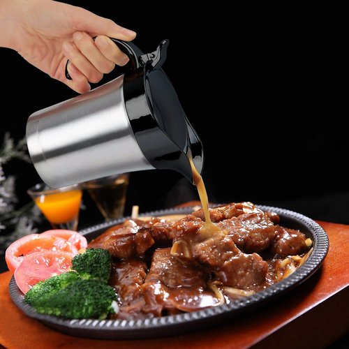 Double Insulated Gravy Boat,25Oz Stainless Steel Gravy Sauce Jug with Hinged Lid, Ideal Gravy Warmer Pitcher for Family Dinner, Thanksgiving, Halloween, Christmas, Birthday Party 750ML