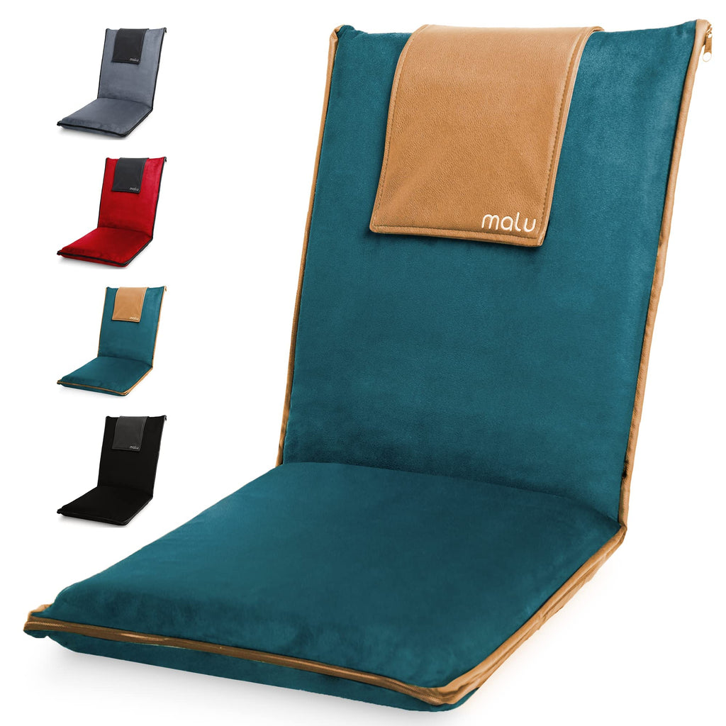 malu Portable Extra Large Padded Floor Chair w/Back Support – Japanese Meditation Cushion, Comfortable Folding Backrest, Removable Easy Wash Cover - Forest Green