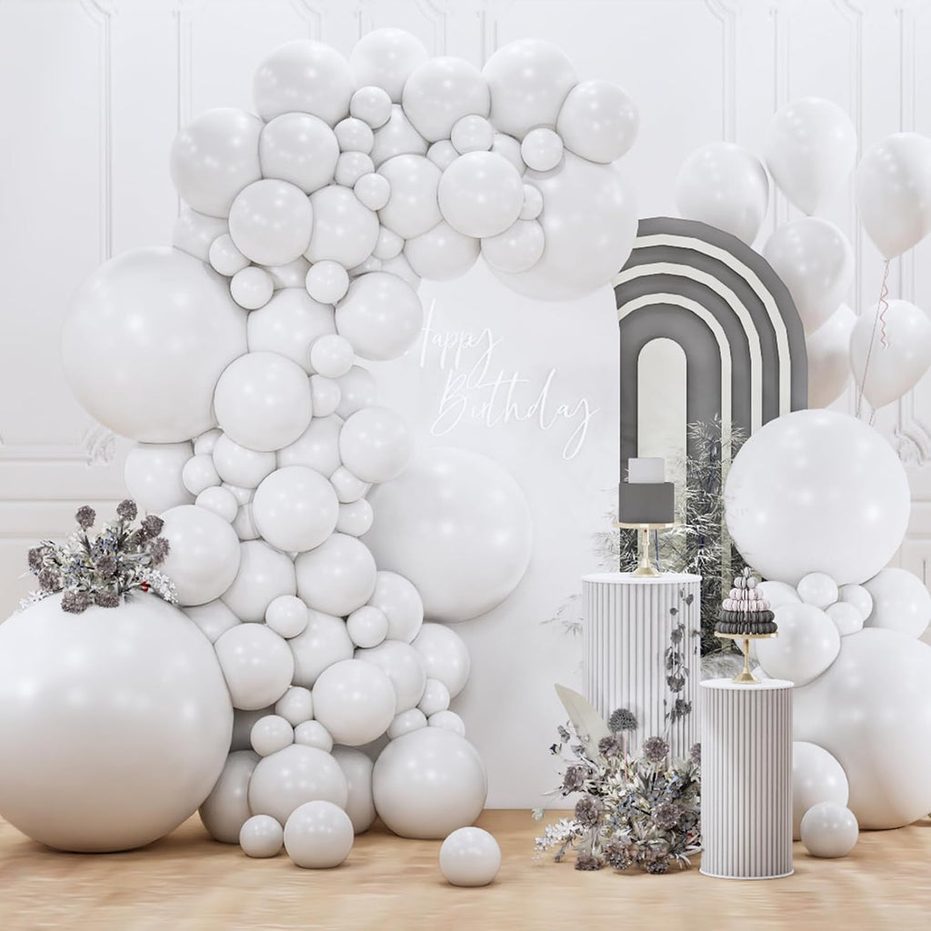 PartyWoo White Balloons - 127-Piece Latex Balloon Arch Kit for Weddings, Showers & Birthdays | 5-18 Inch Sizes