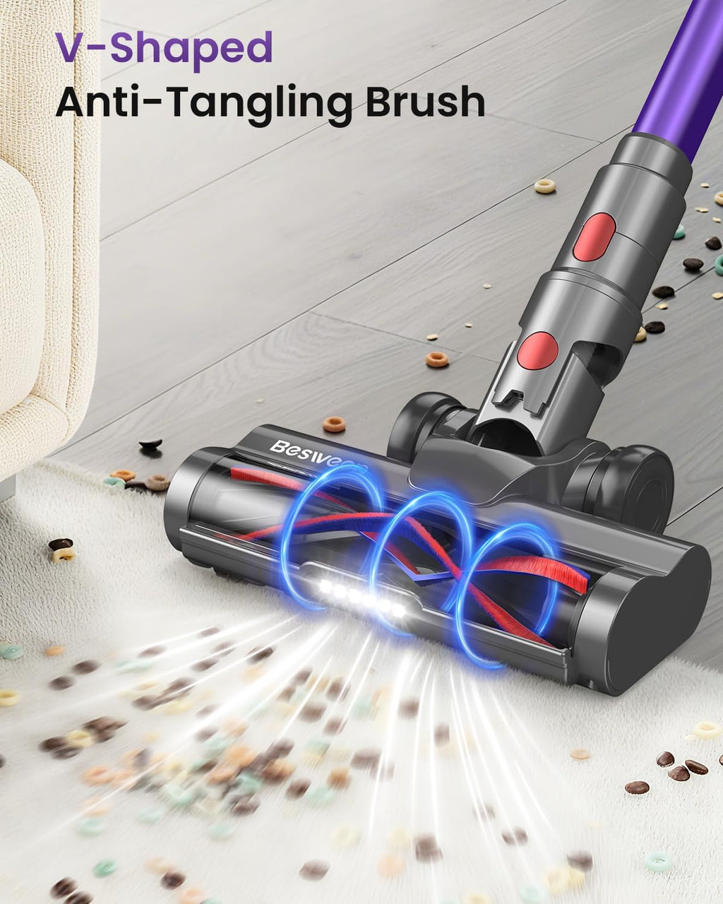 Skiennix Cordless Vacuum Cleaner - 55Kpa Suction Power, 70 Minutes Runtime, Touch Screen | Self-Standing Design for Home & Pet Hair