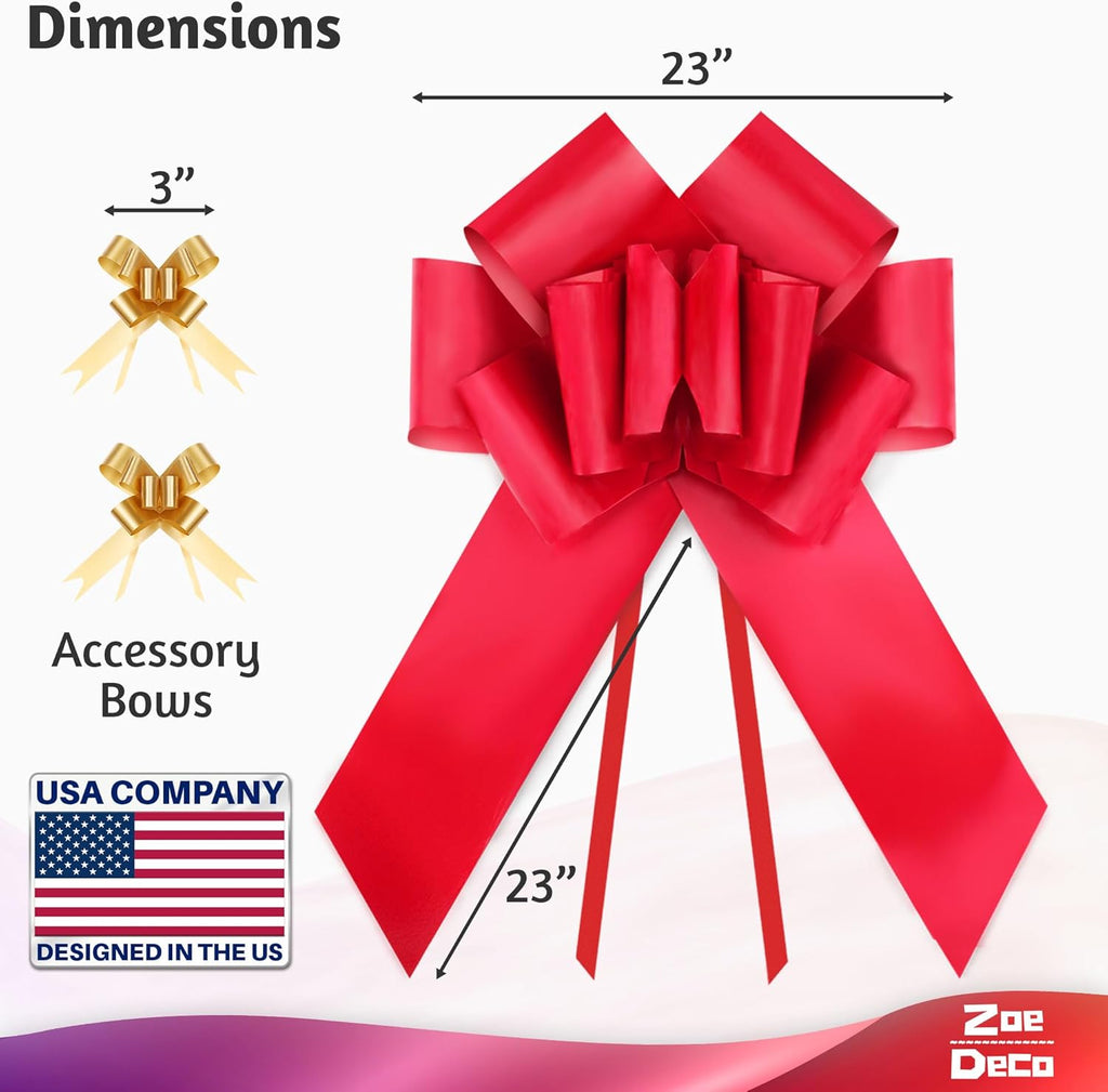 Zoe Deco - Giant Red Car Bow - 23 Inch | Perfect for Birthdays, Christmas, Weddings & Surprises