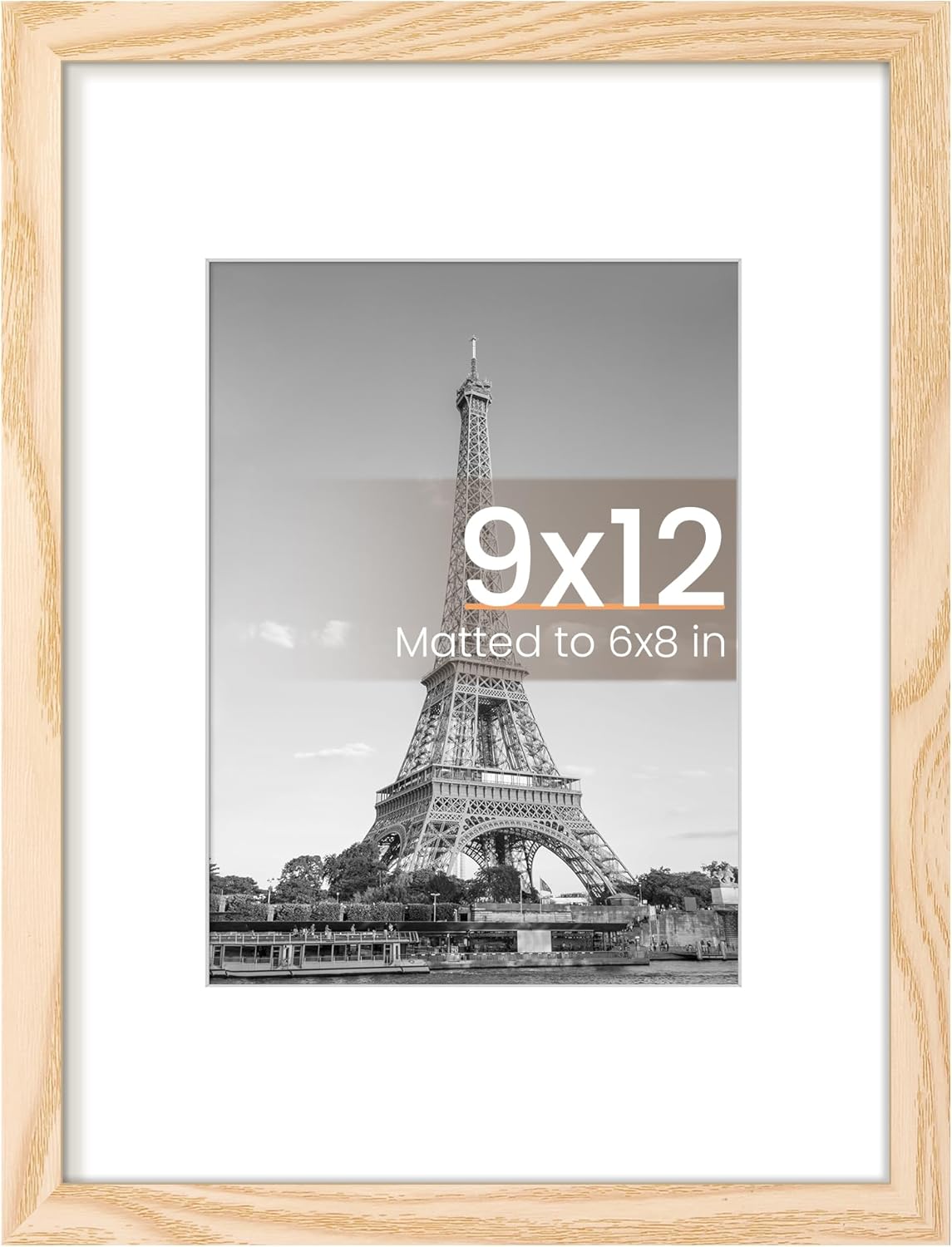 Upsimples 9x12 Picture Frame - Versatile Display for 6x8 Photos with Mat or 9x12 Without | Natural Finish, 1 Pack