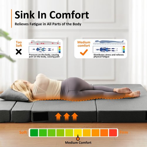 JKMAX Single Size Folding Lazy Sofa Bed - Convertible Floor sofa with Two Large Pockets Lounge Chaise - Memory Foam Floor mattress Foldable for Living Room/Dorm/Guest/Home Office/Apartment (Dark Grey)