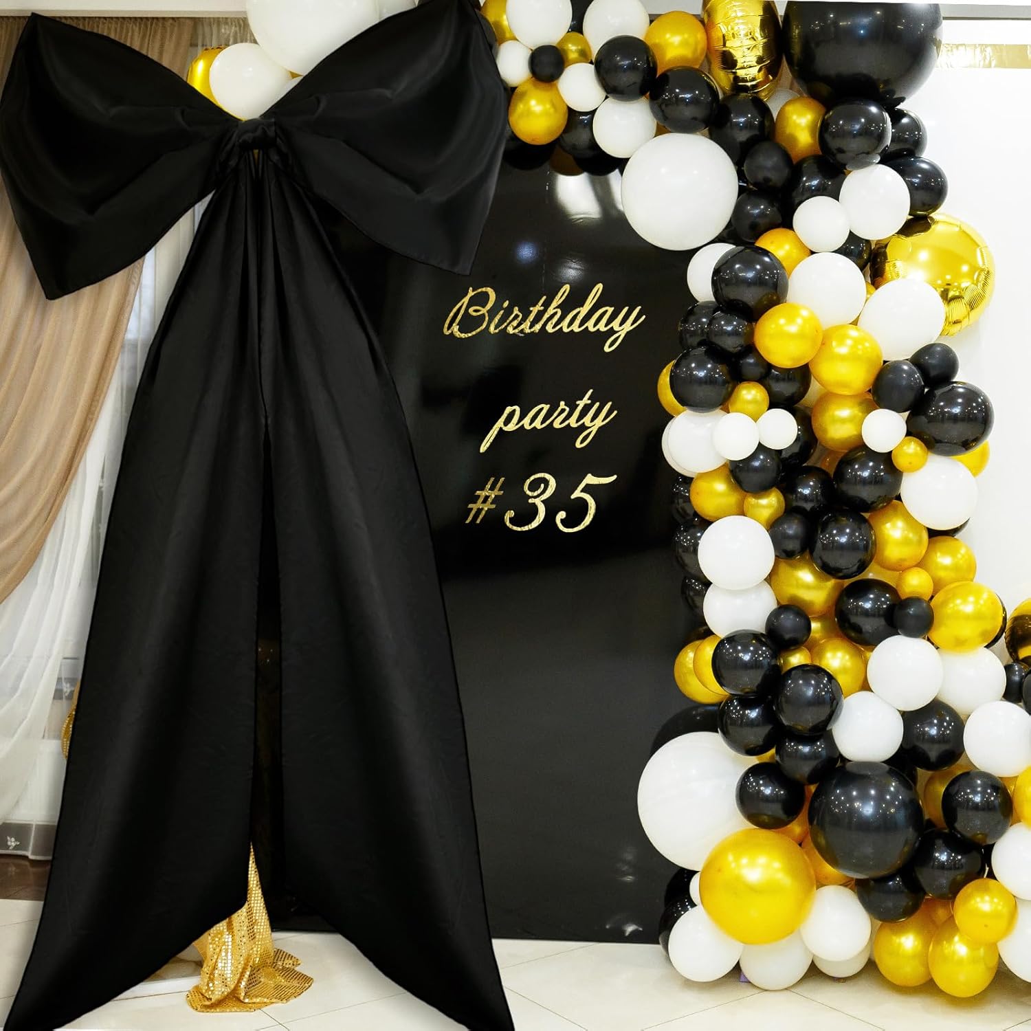 Wavwavw Giant Wall Bow Decorations - 39 x 72 Inch Black Ribbon for Birthday, Baby Shower & Wedding Decor