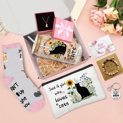 emzrivo Cat Lover Gifts for Women, Cats Mom Gifts for Mothers Day Birthday Christmas, Cat Gift for Women Crazy Cats Lady Essentials(Black)