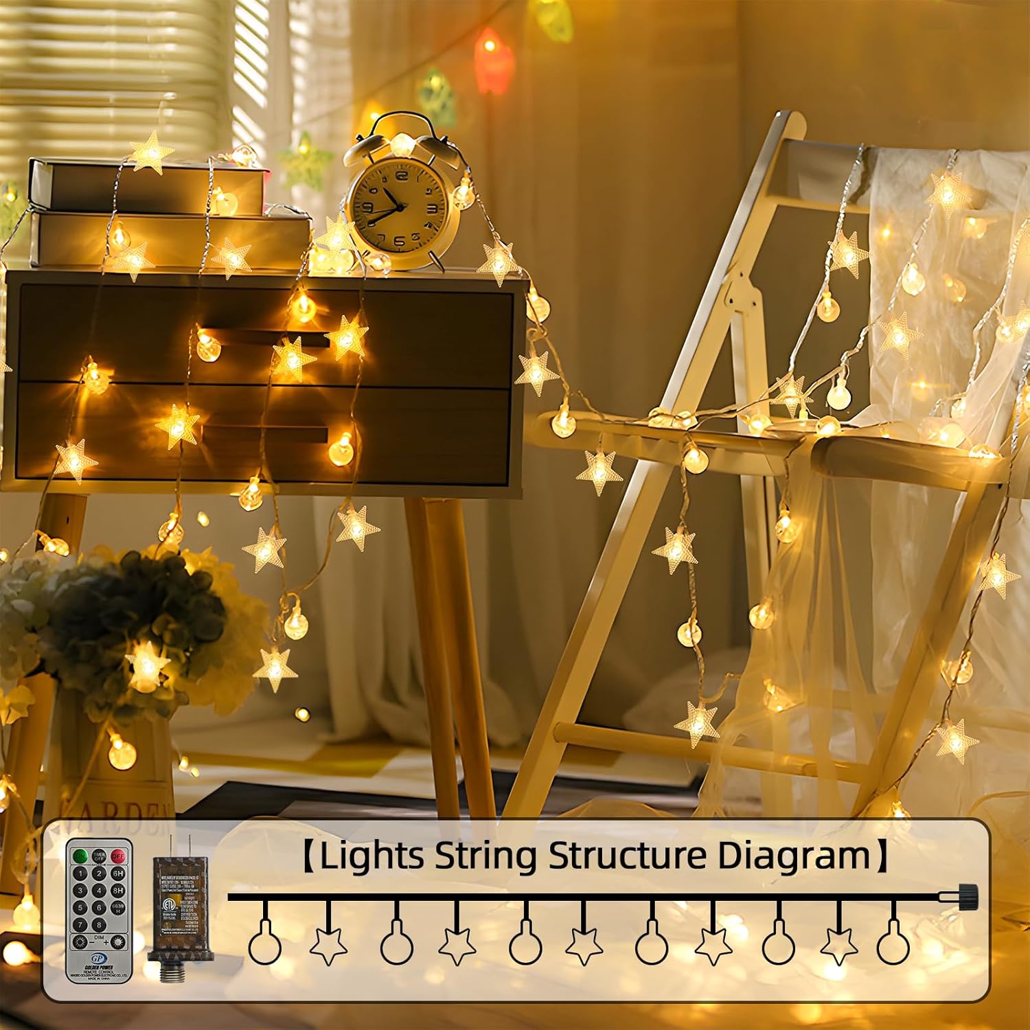 Skiennix Crystal Globe & Star String Lights - 72 FT 160 LED Fairy Lights with Remote & Timer | Waterproof for Indoor/Outdoor Use
