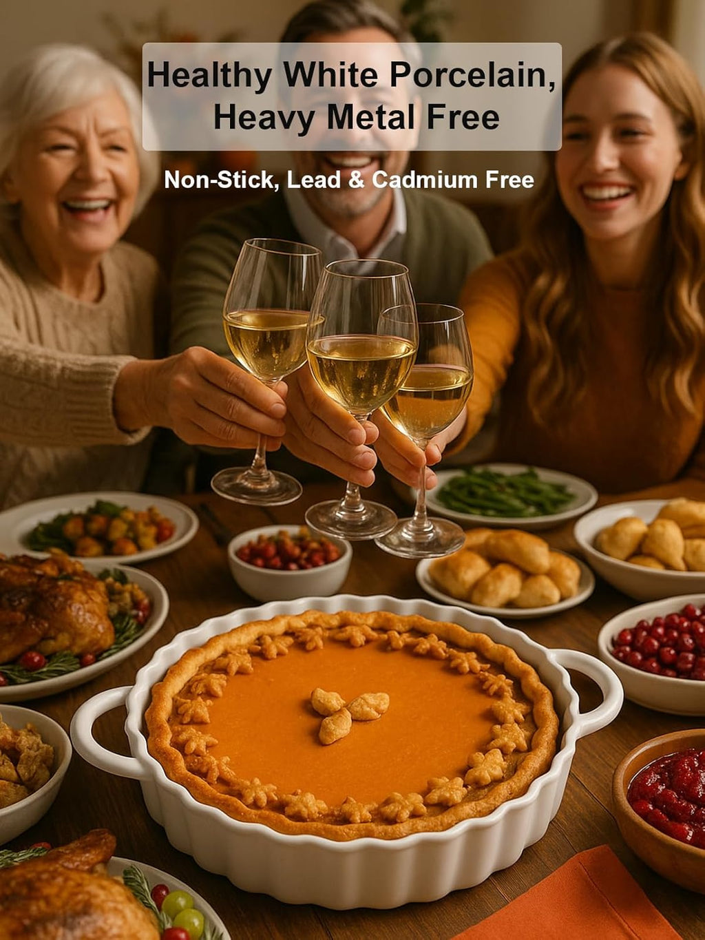 Skiennix Deep Ceramic Pie Pan - 10x2 Inch with Easy Grip Handles | Lead-Free, Oven & Dishwasher Safe, Ideal for Baking Pies, Quiches, and Casseroles