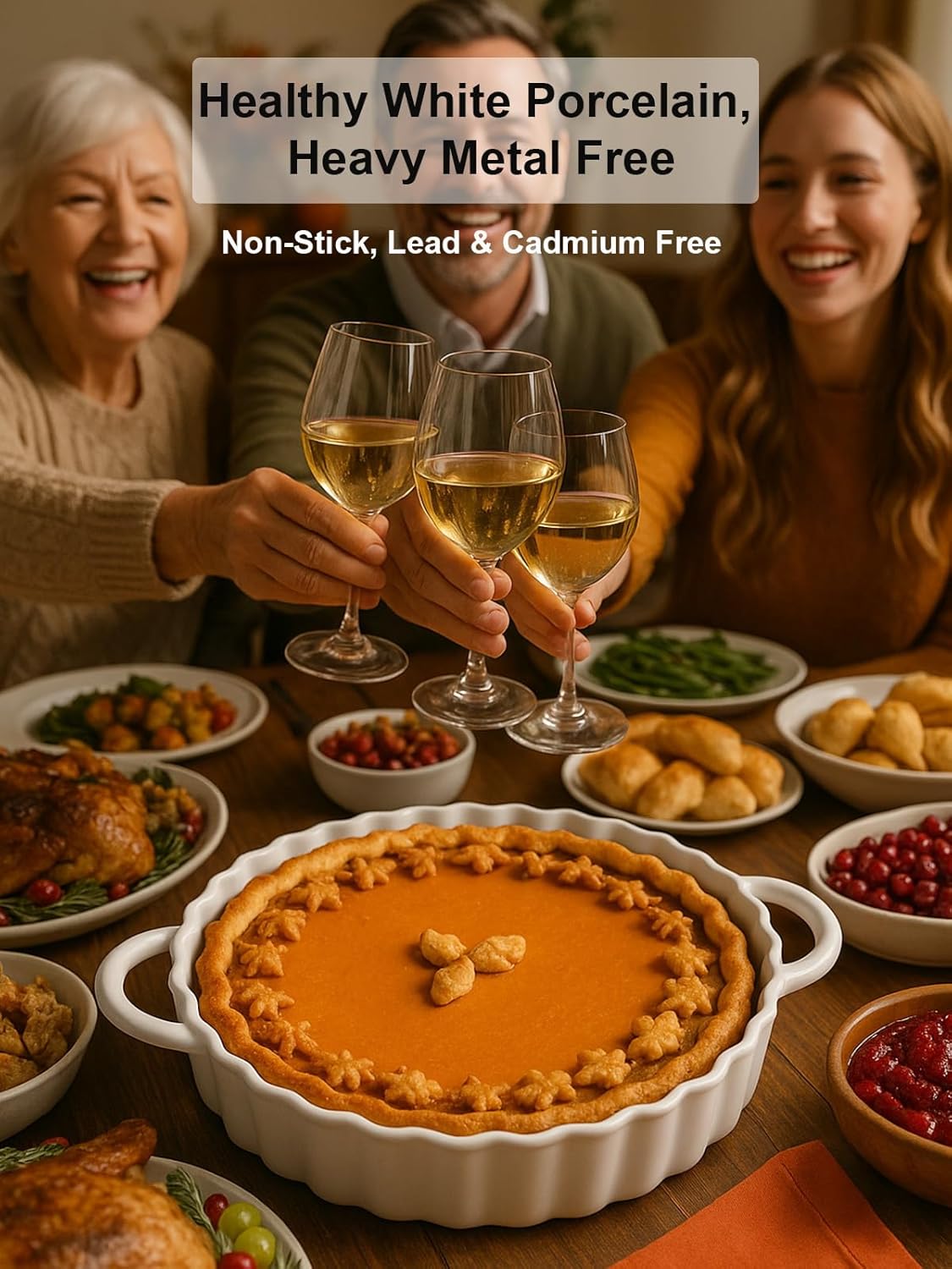 Skiennix Deep Ceramic Pie Pan - 10x2 Inch with Easy Grip Handles | Lead-Free, Oven & Dishwasher Safe, Ideal for Baking Pies, Quiches, and Casseroles