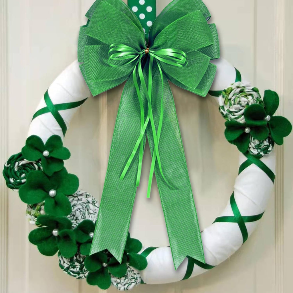 Regine Switzerland St. Patrick's Day Wreath Bow Decor - 2 PCS Green Burlap & Glitter Tree Topper