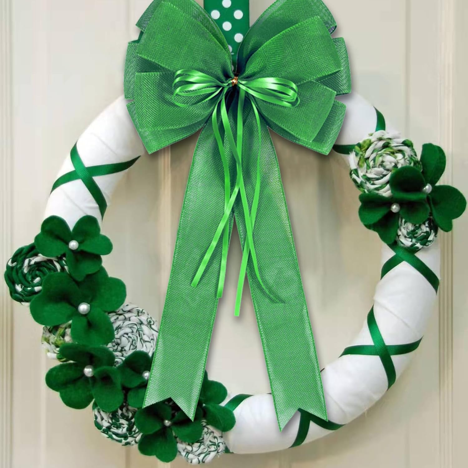 Regine Switzerland St. Patrick's Day Wreath Bow Decor - 2 PCS Green Burlap & Glitter Tree Topper