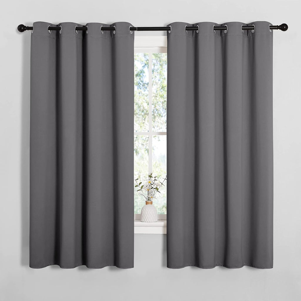 NICETOWN Grey Blackout Curtain Panels - Thermal Insulated Grommet Top Draperies | 2 Panels, 55x68 Inch