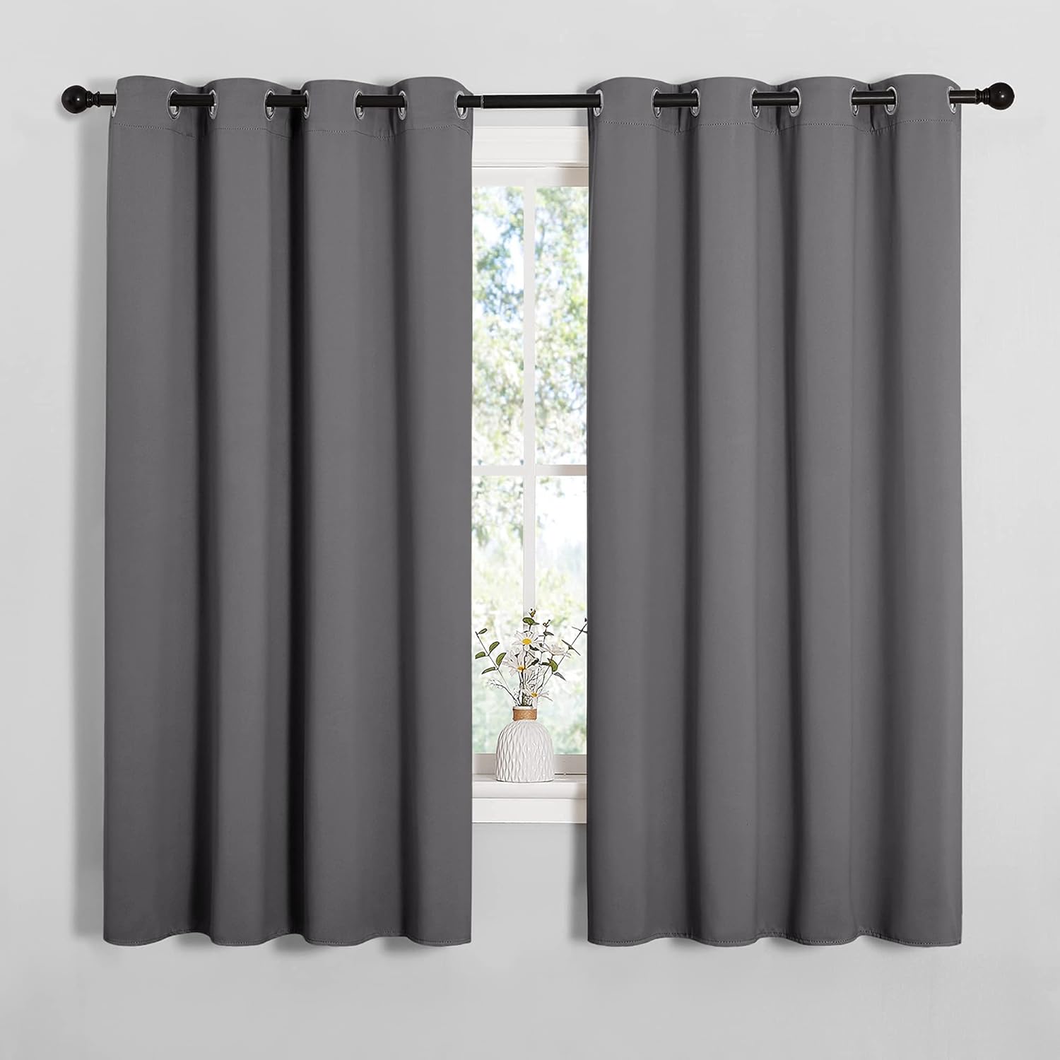 NICETOWN Grey Blackout Curtain Panels - Thermal Insulated Grommet Top Draperies | 2 Panels, 55x68 Inch