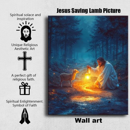 Christian Wall Art Decor - Serenity Prayer & Jesus with Lost Lamb Picture | Inspirational Baptism Gifts for All