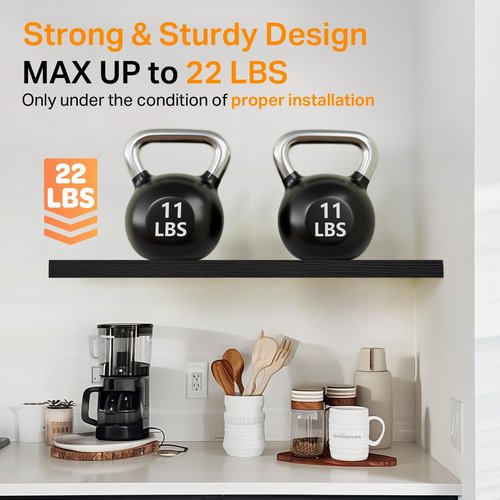 BAYKA Floating Wall Shelves - 22.5 Inches Black Display Organizer for Bathroom, Bedroom & Kitchen