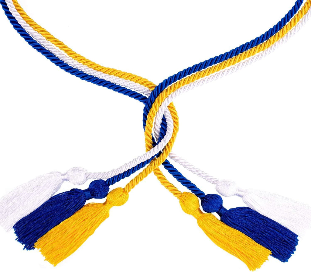 Whaline Graduation Honor Cords - Royal Blue, Gold & White Tassel | 67.7 Inch Rayon Braided Ropes (3 Pcs)