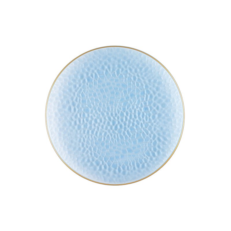 PLASTICPRO 30 Pack Hammered Plastic Plates Heavyweight Disposable Plastic Plates Elegant Clear Hammered Rim Platsic Party Dishes (Blue With Gold Rim, 7'' INCH PLATES)