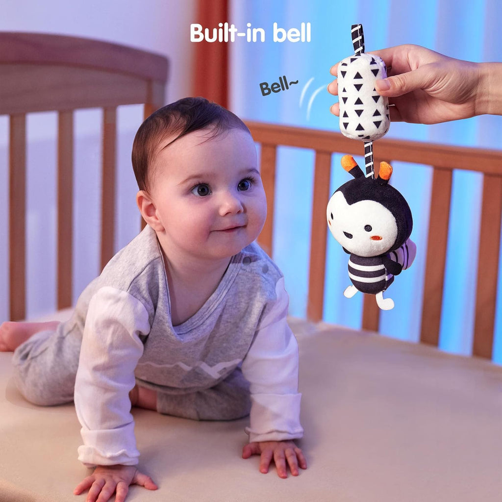 TUMAMA Plush Baby Toys - Black and White Hanging Rattles for Newborns | 4-Pack for Boys & Girls